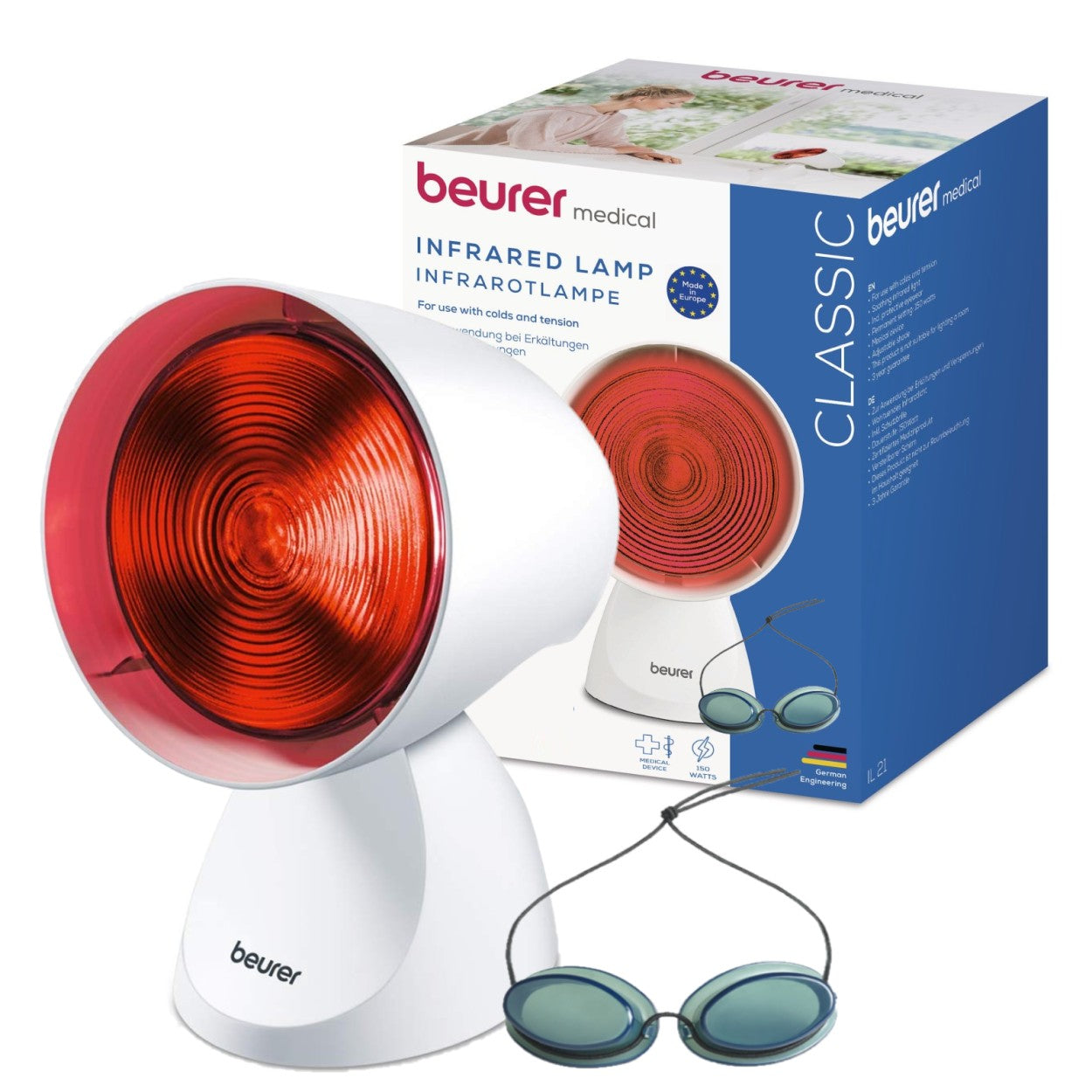 Beurer Germany IL 21 Infrared Heat Lamp 150W: Heal & Soothe Colds, Injury & Pain