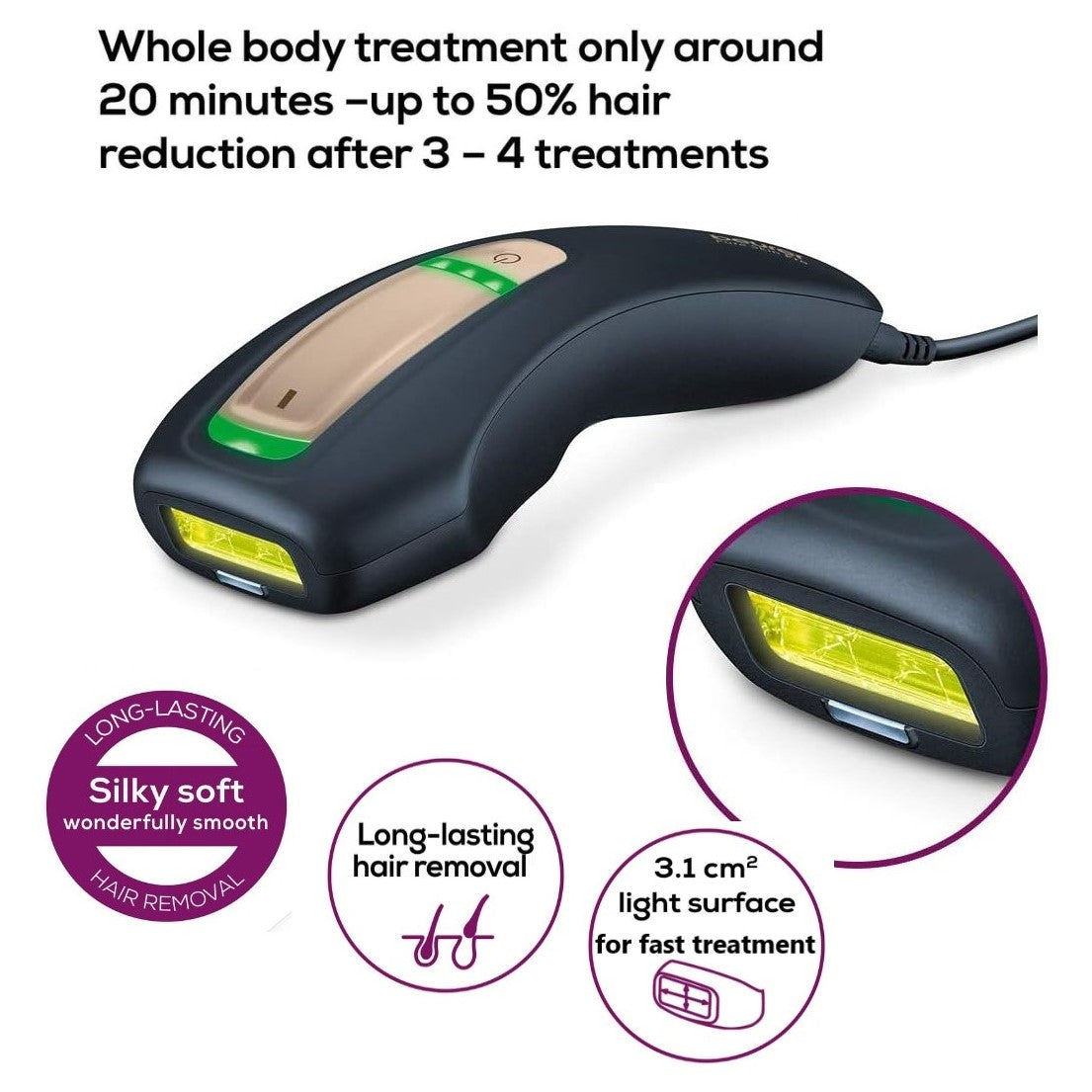 Beurer Germany IPL 5800 Pure Skin Pro in Black: Home-Use IPL Technology Long-Lasting Hair Removal Device for Face & Body with MyIPL App