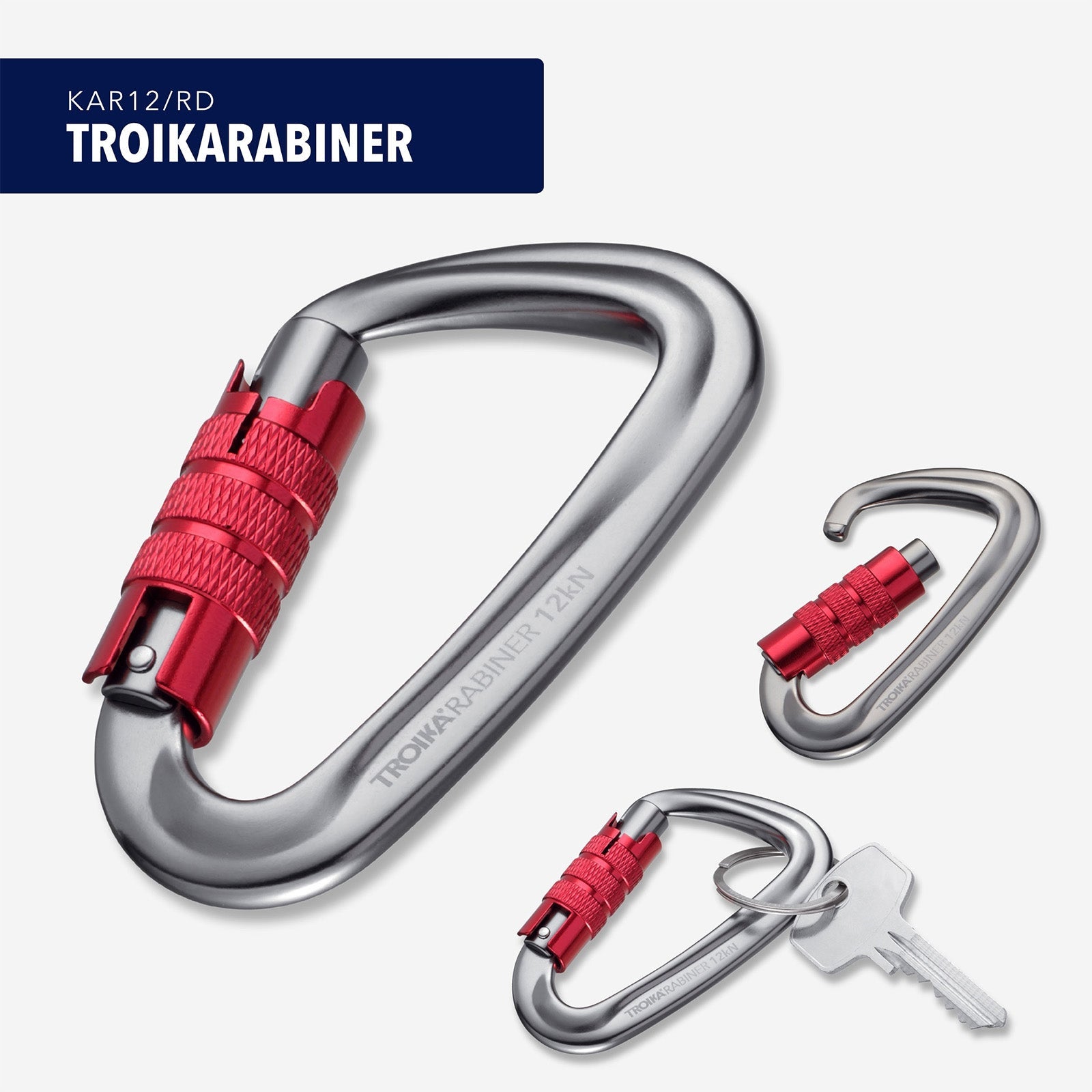 TROIKA Germany Carabiner | 12kN Safety Twist Lock | 7075 Aluminium | Red