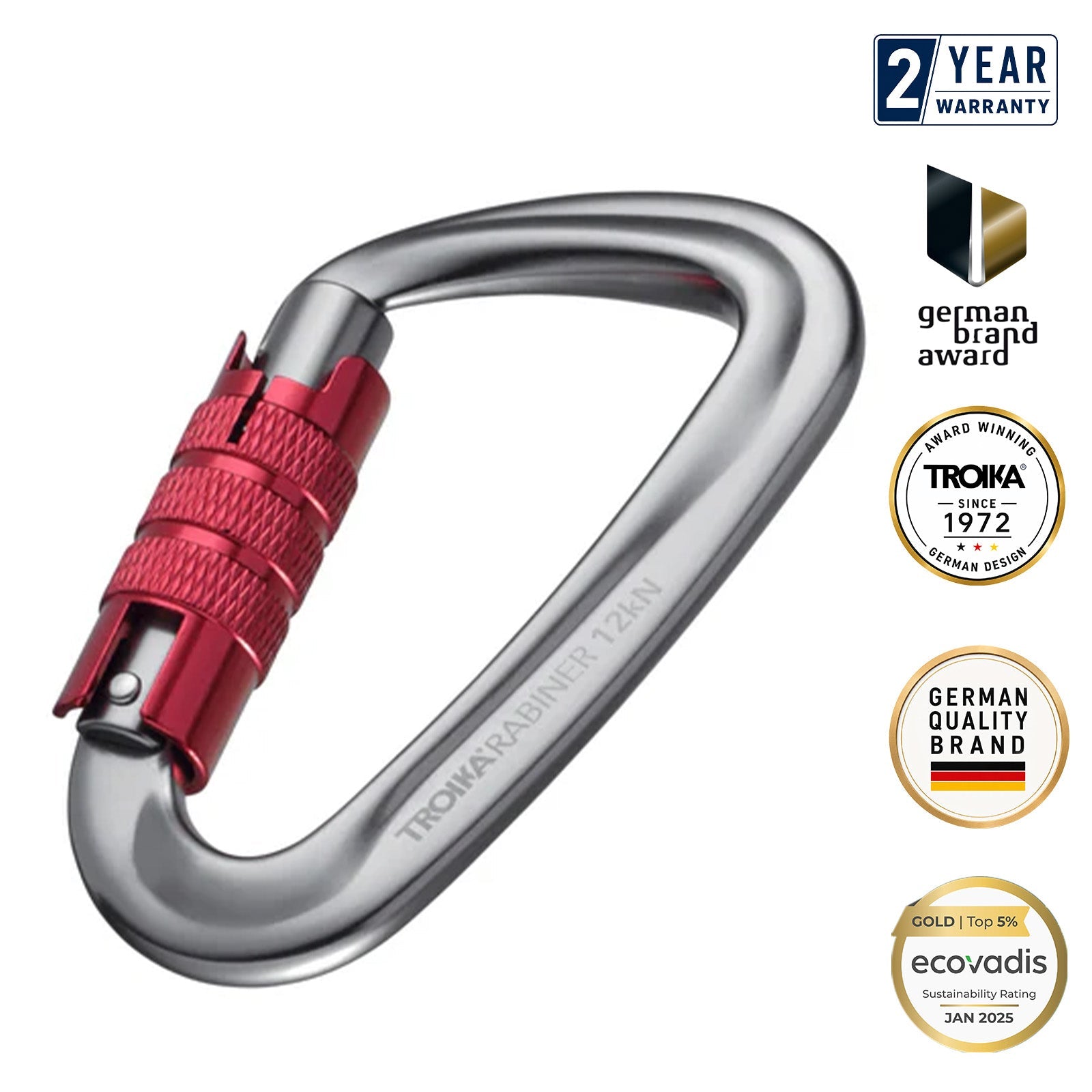 TROIKA Germany Carabiner | 12kN Safety Twist Lock | 7075 Aluminium | Red