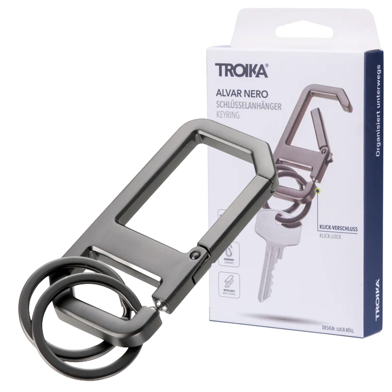 TROIKA Germany Click Clip Keyring | 2 Key Rings | Gunmetal Key Holder