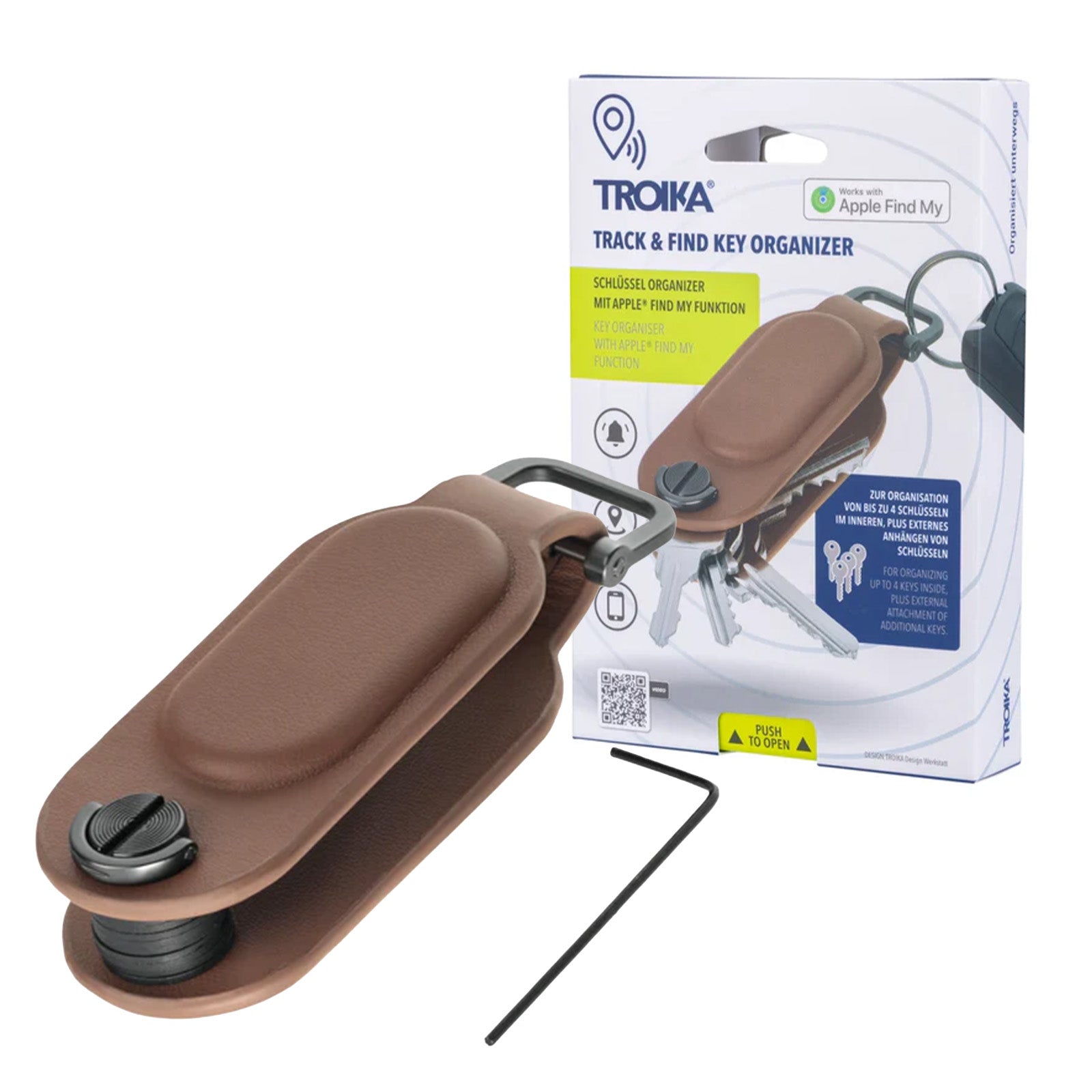 TROIKA Germany Apple Find My Key Organiser | Holds up to 4 Keys | Brown