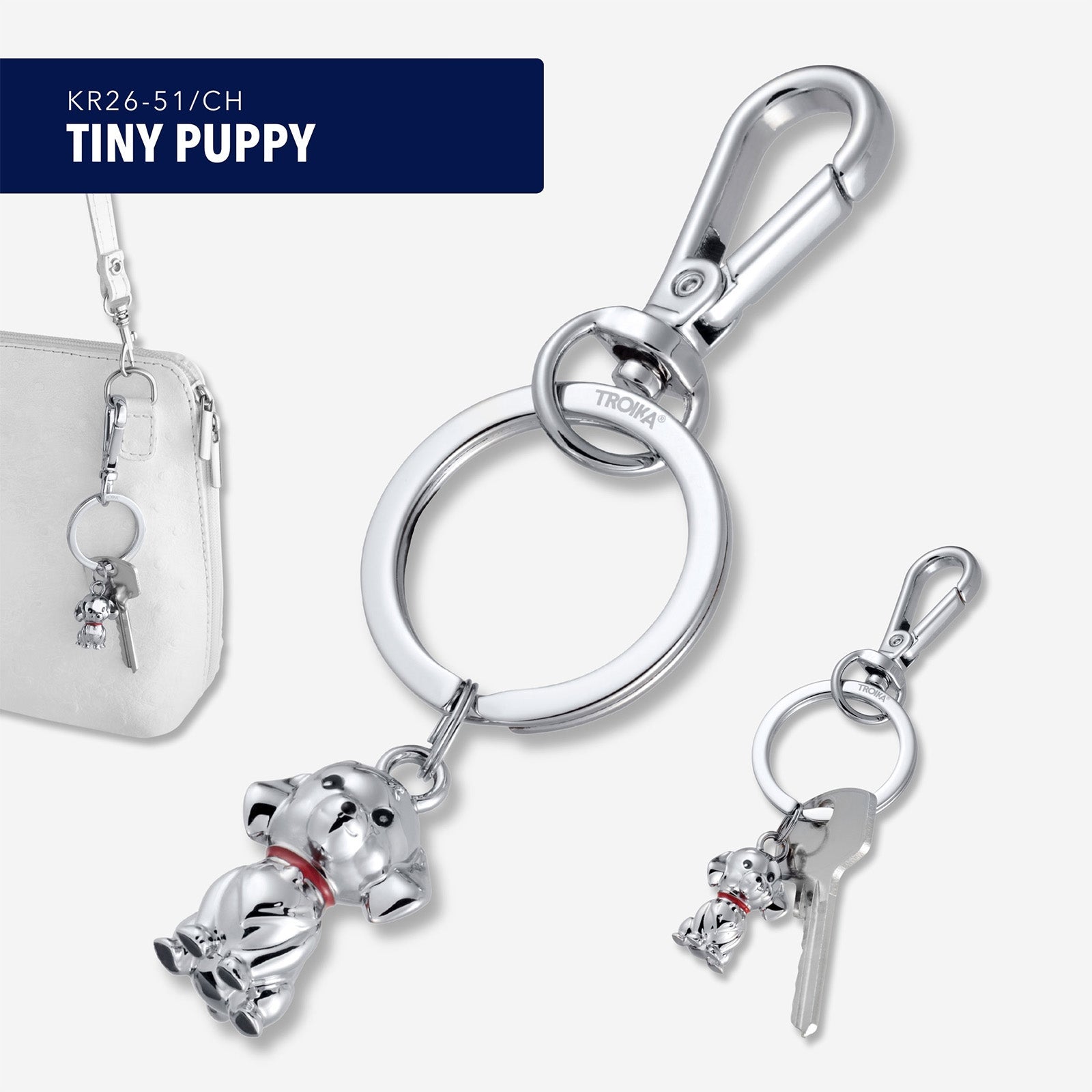 TROIKA Germany Clip Keyring & Bag Charm | Little Dog | Pet Lover Gift