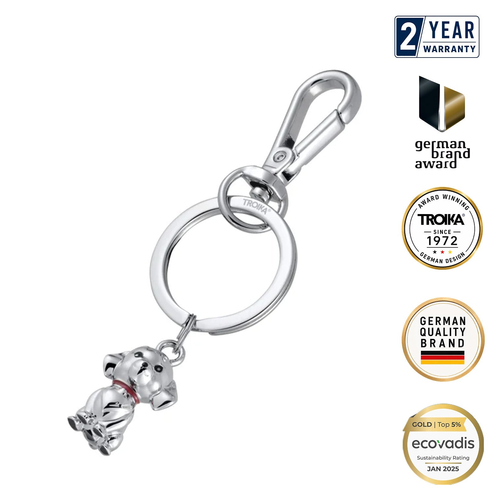 TROIKA Germany Clip Keyring & Bag Charm | Little Dog | Pet Lover Gift
