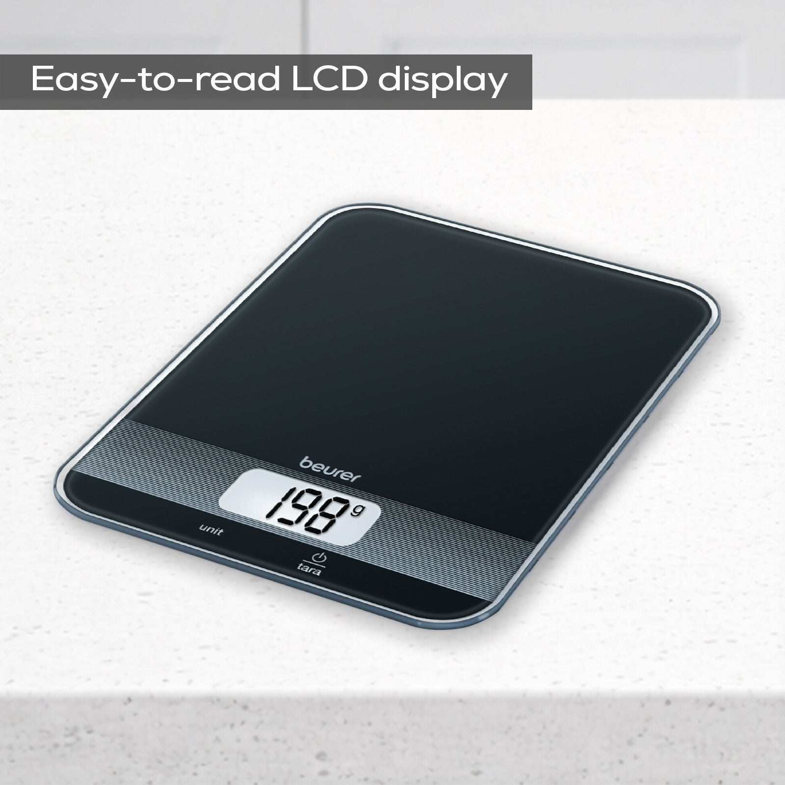 Beurer Germany KS 19 Digital Kitchen Scale | 1g Increments to 5kg. Tare Mode. Glass | Sleek Black