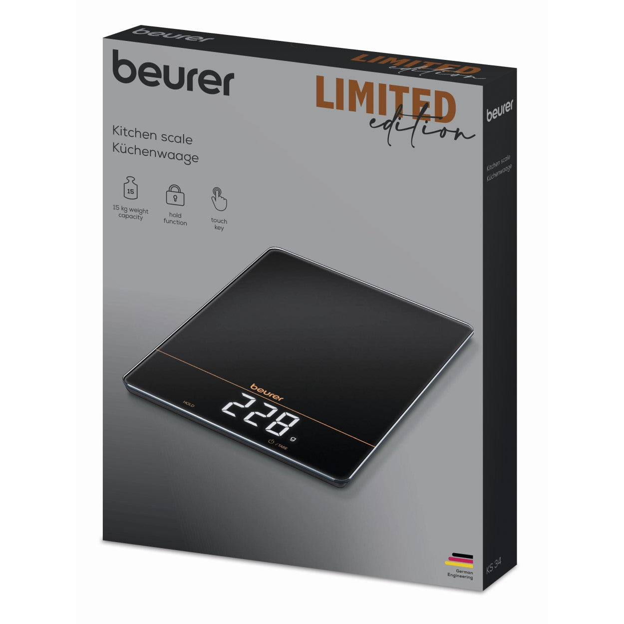 Beurer KS 34 Precise XL Digital Kitchen Scale 15kg Capacity - Limited Black & Bronze Edition