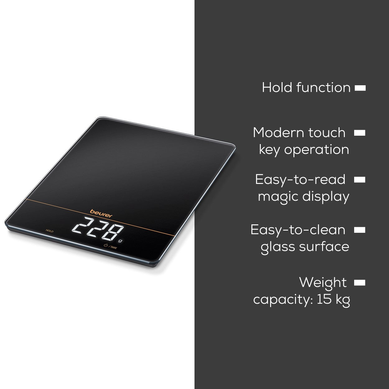 Beurer KS 34 Precise XL Digital Kitchen Scale 15kg Capacity - Limited Black & Bronze Edition