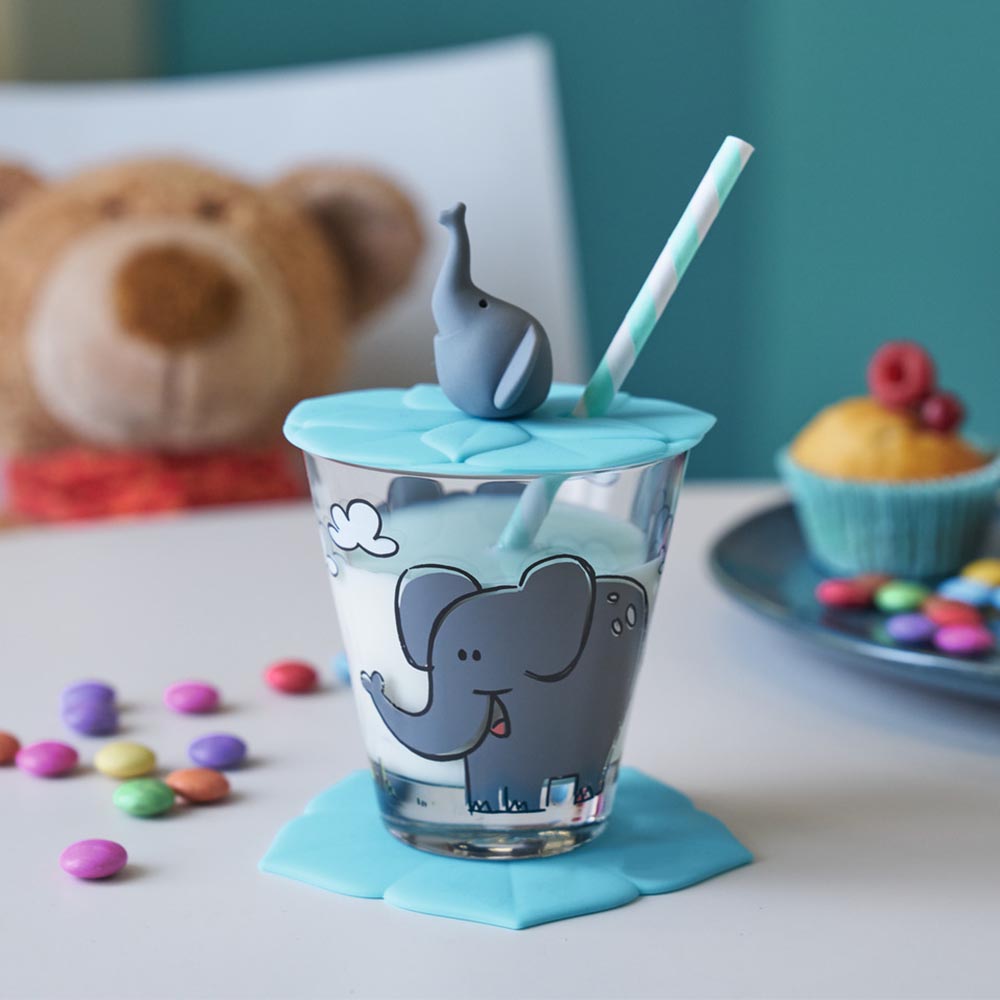 Leonardo Bambini Kids Drinking Glass Set (Cup, Saucer & Lid) - Elephant