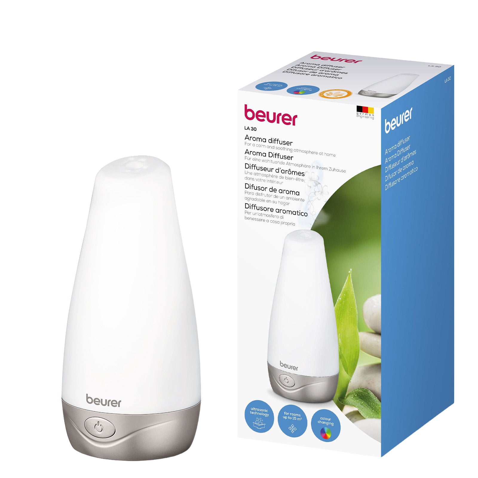 Beurer Germany Aroma Diffuser: Fragrant Mist. Colour-Change LED Light LA 30