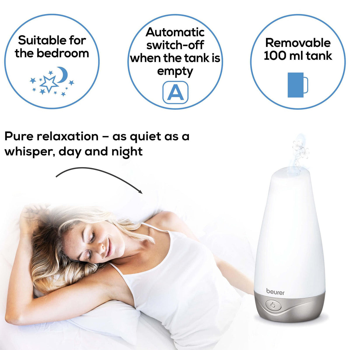 Beurer Germany Aroma Diffuser: Fragrant Mist. Colour-Change LED Light LA 30