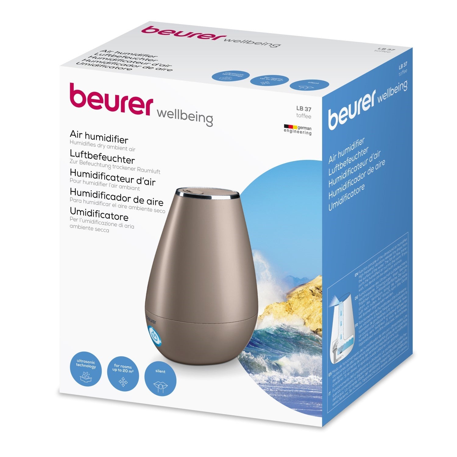 Beurer Germany LB 37: 2-in-1 Air Humidifier & Optional Aroma Diffuser for All Rooms Up To 20m2 - Toffee Colour