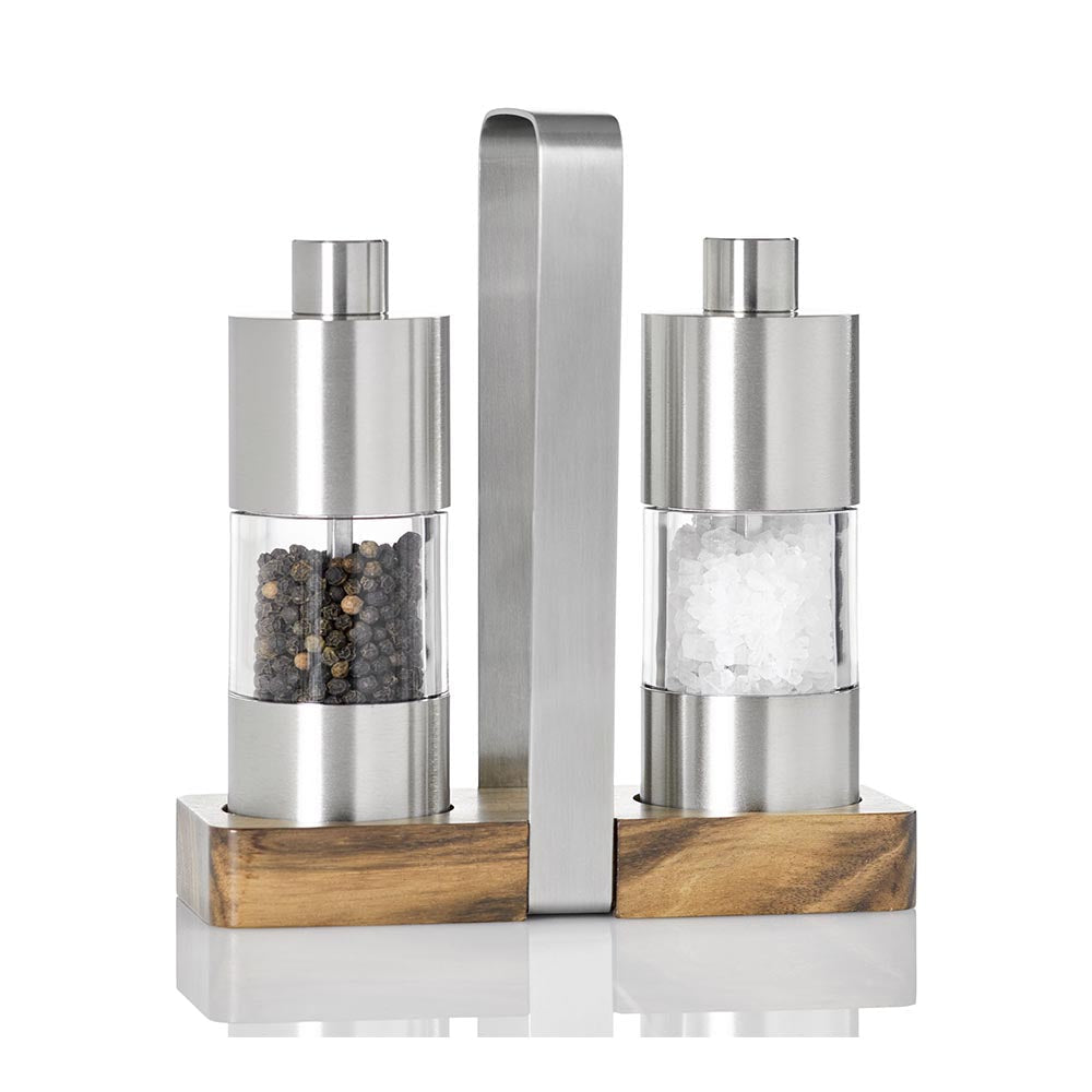 AdHoc Salt & Pepper Grinders on Wood Tray with Handle - Menage Classic 3-Pieces