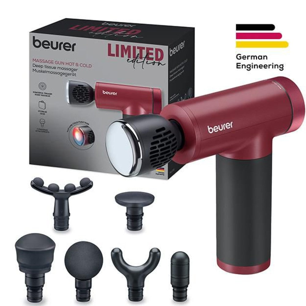 Beurer MG 195 LE25 Massage Gun | Hot & Cold Trigger Point Massage | 7 Attachments | 9 Modes | USB Rechargeable