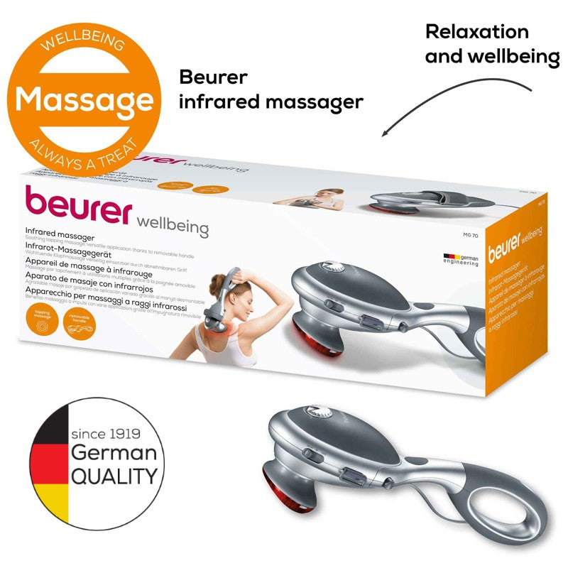 Beurer MG 70 Tapping Massager: Infrared Heat Option, 2 Attachments, Adjustable Intensity