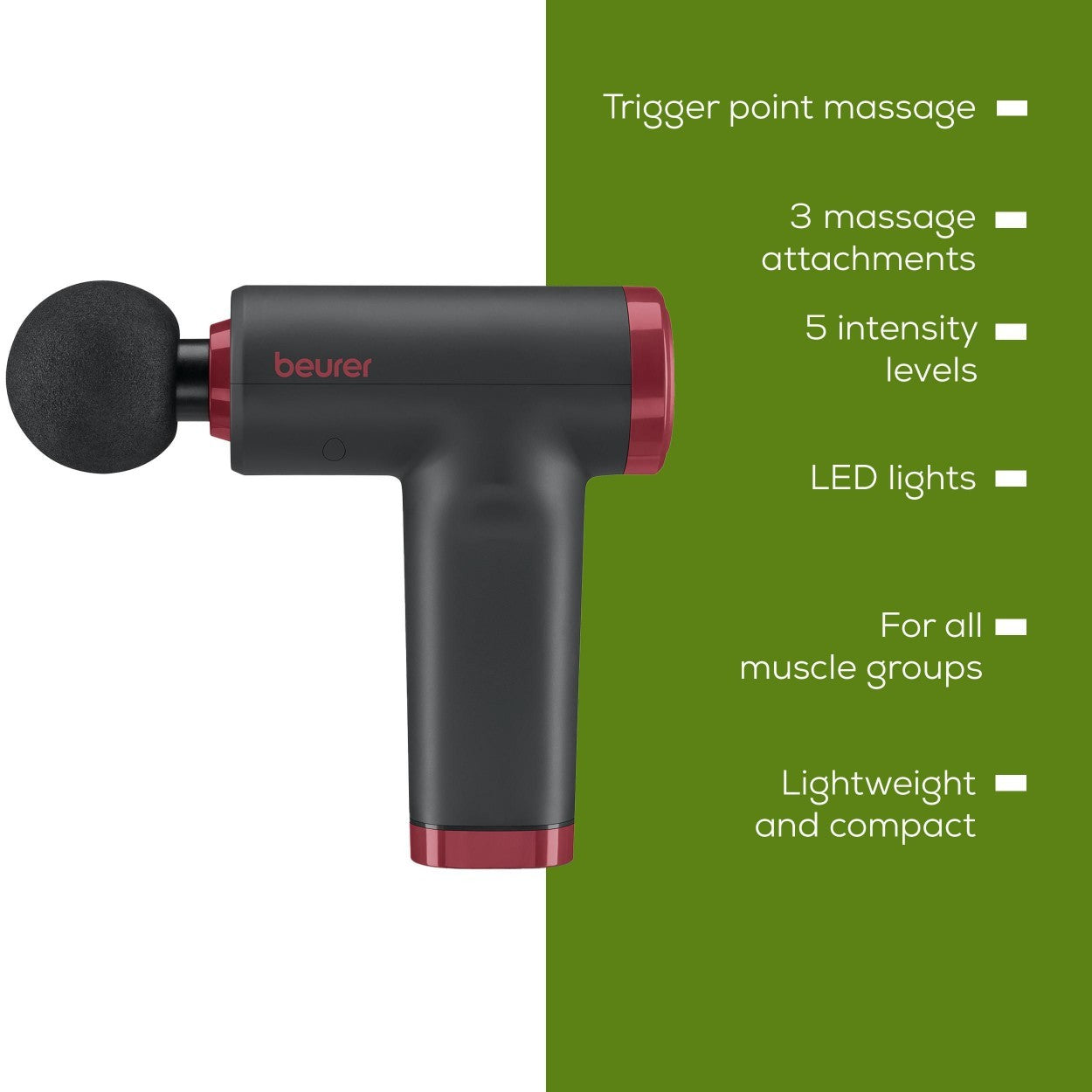 Beurer Massage Gun MG 89 LE25 Rechargeable, Compact, Powerful, Targeted Muscle Regeneration. 3 Massage Heads