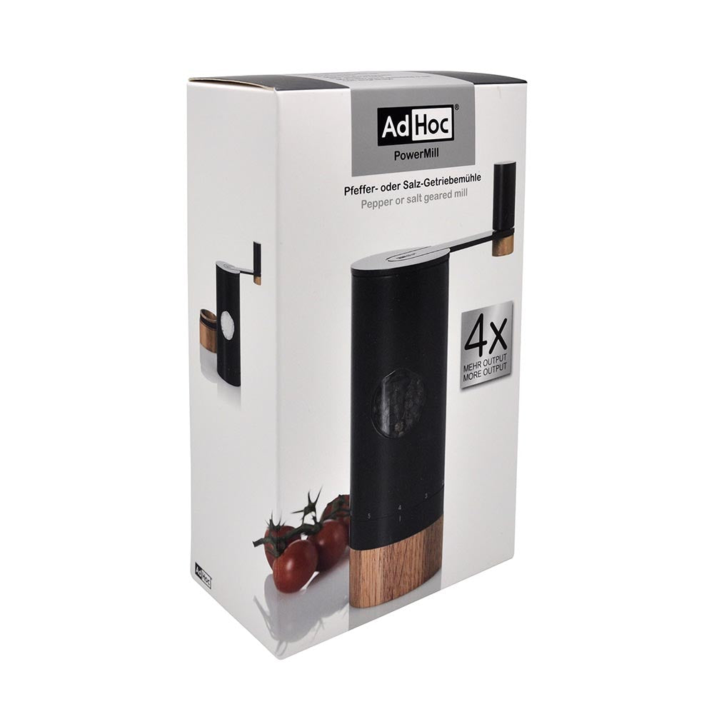 AdHoc Salt or Pepper Geared Mill with 4x Grinder - PowerMill Black