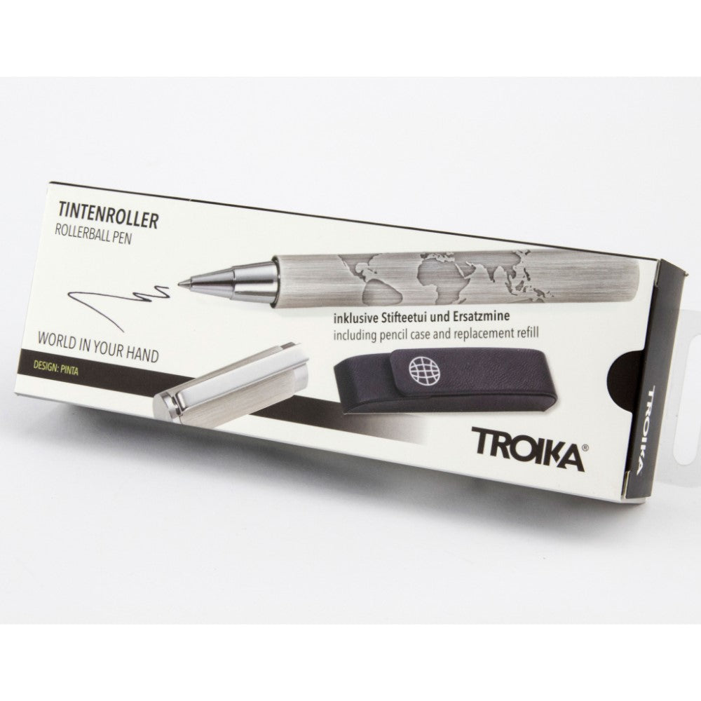 TROIKA Rollerball Pen and Pen Case Set - Embossed World In Your Hand