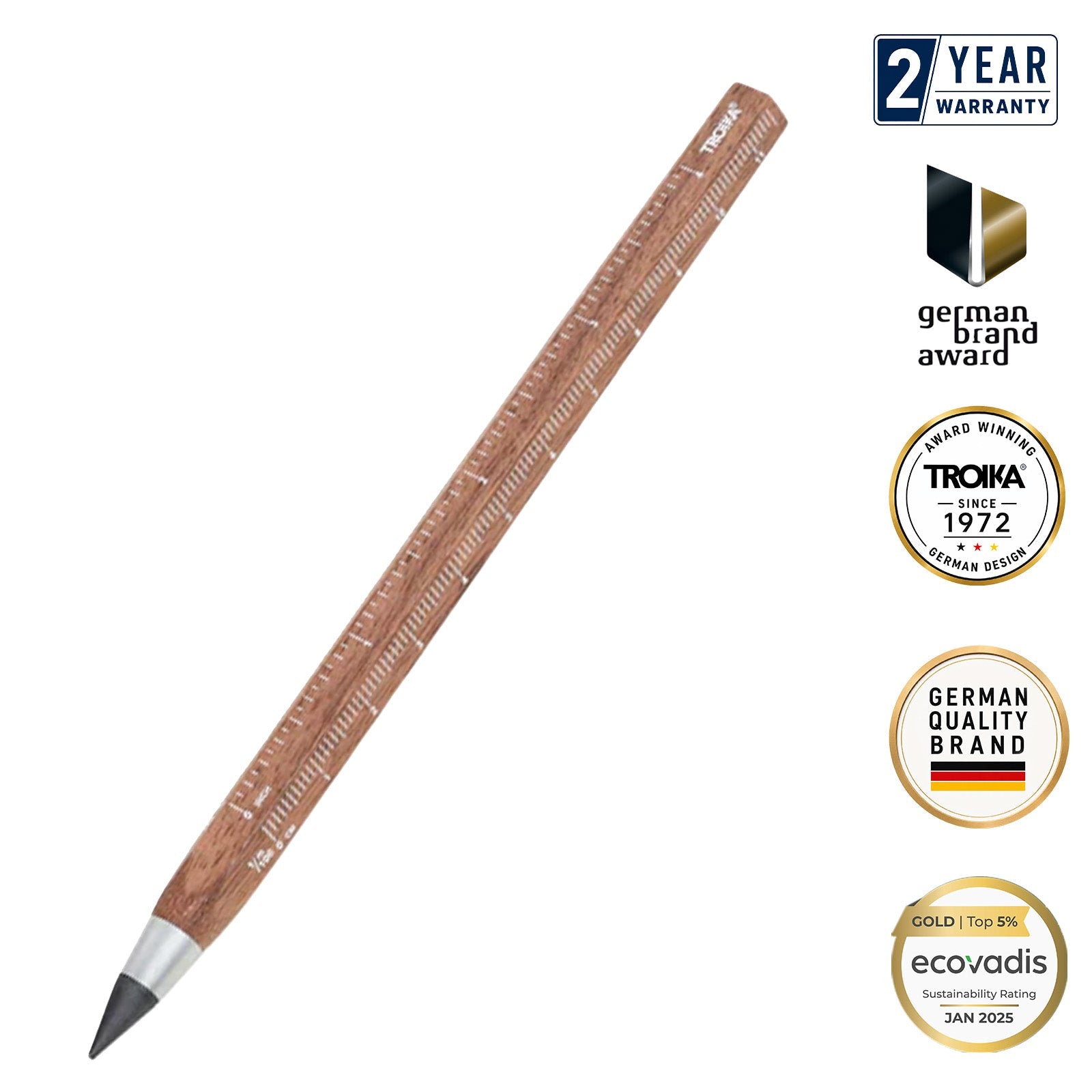 TROIKA Germany Endless Pencil HB | FSC Walnut Wood | 20km | No Sharpening