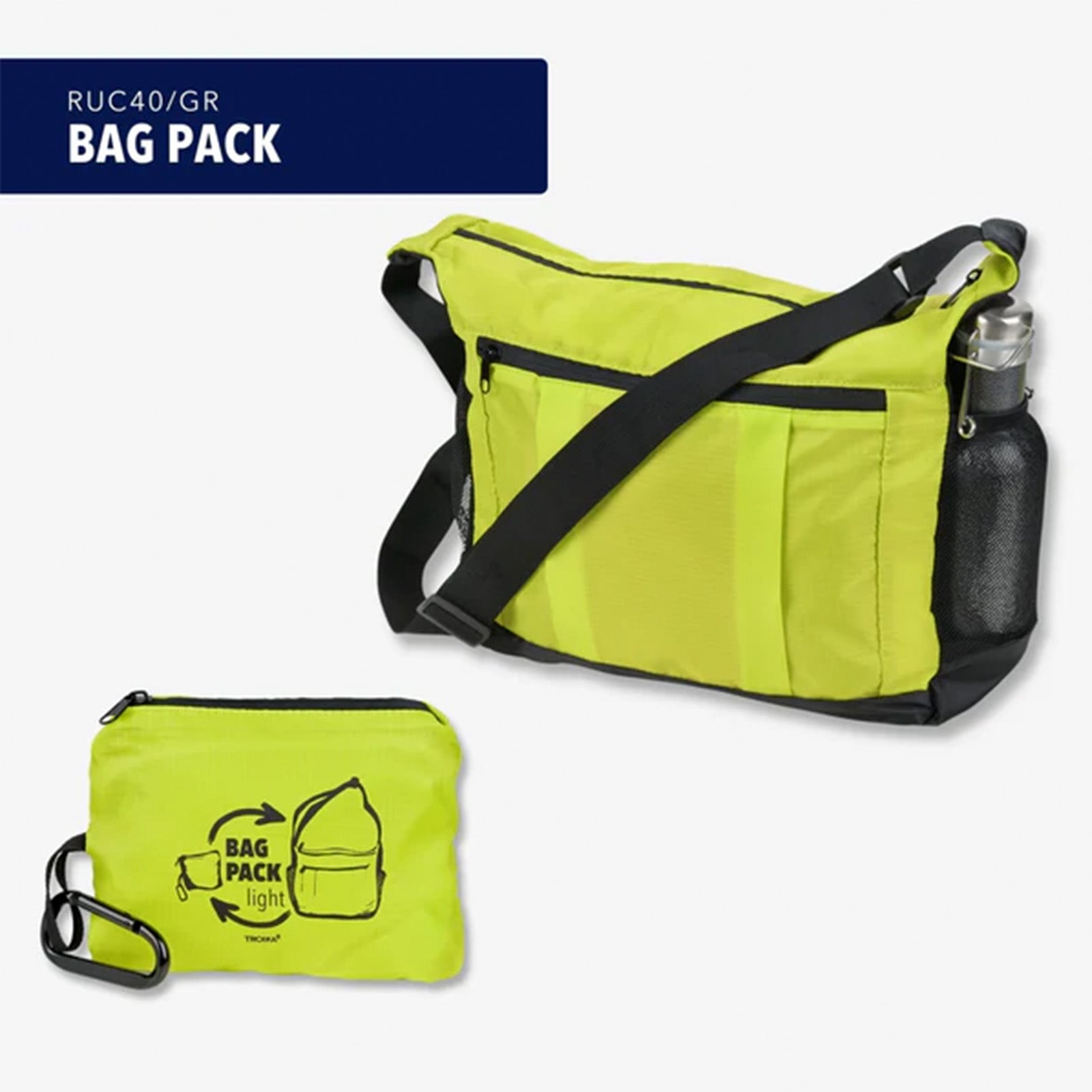 TROIKA Germany Foldable Shoulder Bag | Carabiner Clip | 10kg | Green