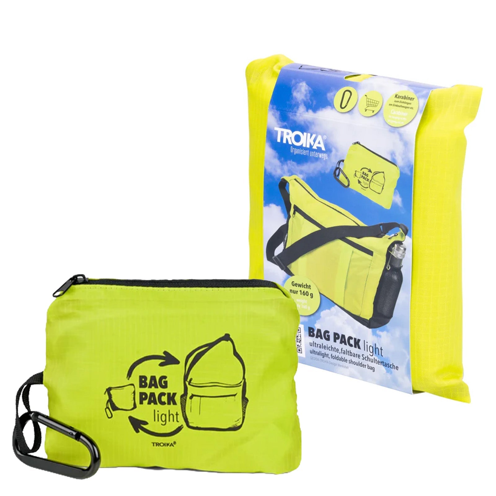TROIKA Germany Foldable Shoulder Bag | Carabiner Clip | 10kg | Green