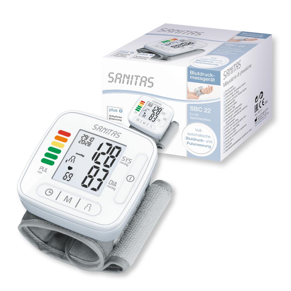 Sanitas Wrist Blood Pressure Monitor | Compact & Easy-To-Use | Accurate Readings | SBC 22