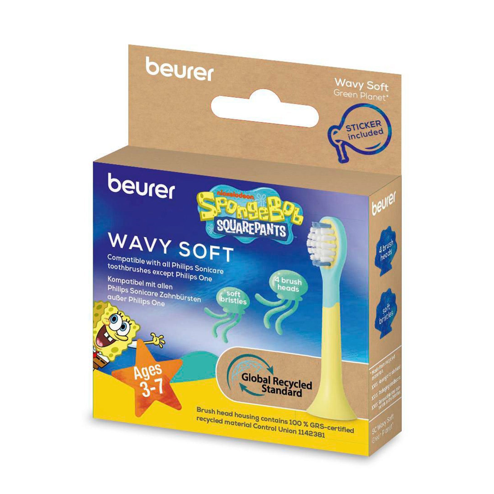 Beurer Germany Wavy Soft Sonic Toothbrush Heads | 4 Pack | Ages 3 and Up