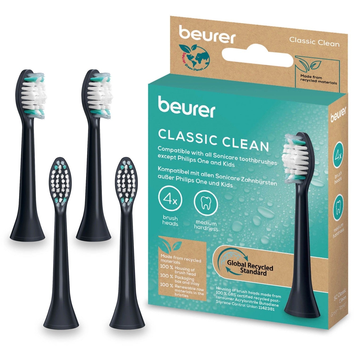 Beurer Classic Clean Brush Heads: Gentle, Thorough Dental Care. For Beurer SC Sonic & Most Philips Sonicare Toothbrushes