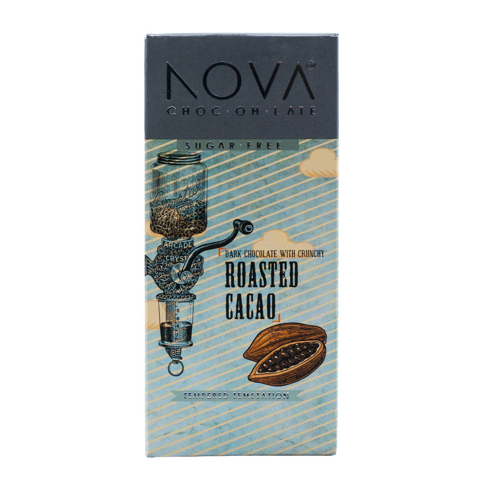 NOVA Artisanal Tempered Chocolate - Dark With Crunchy Roasted Cacao - Slab 100g