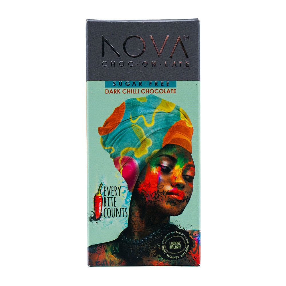 NOVA Artisanal Tempered Chocolate - Dark With Chilli - Slab 100g