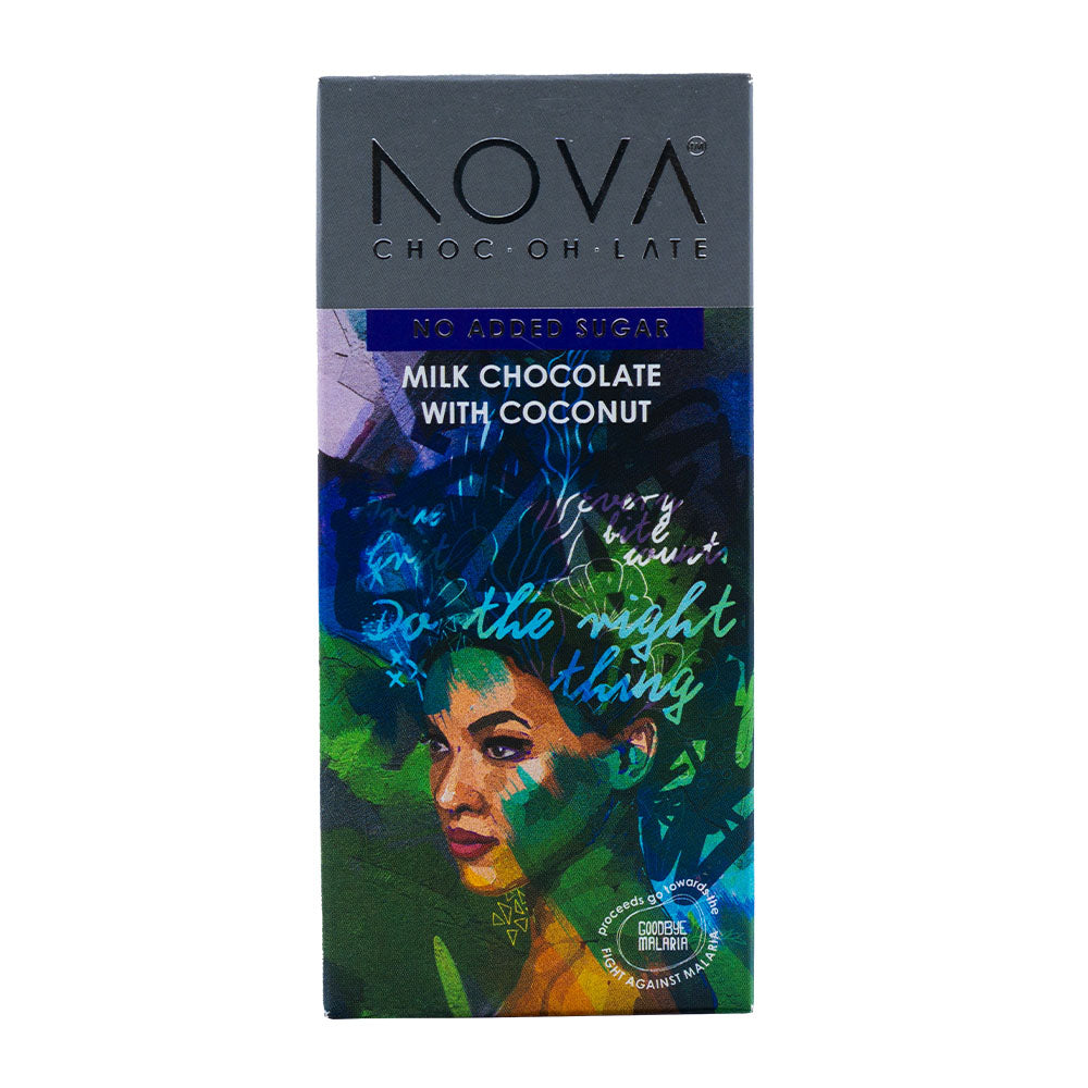 NOVA Artisanal Tempered Chocolate - Milk With Coconut - Slab 100g