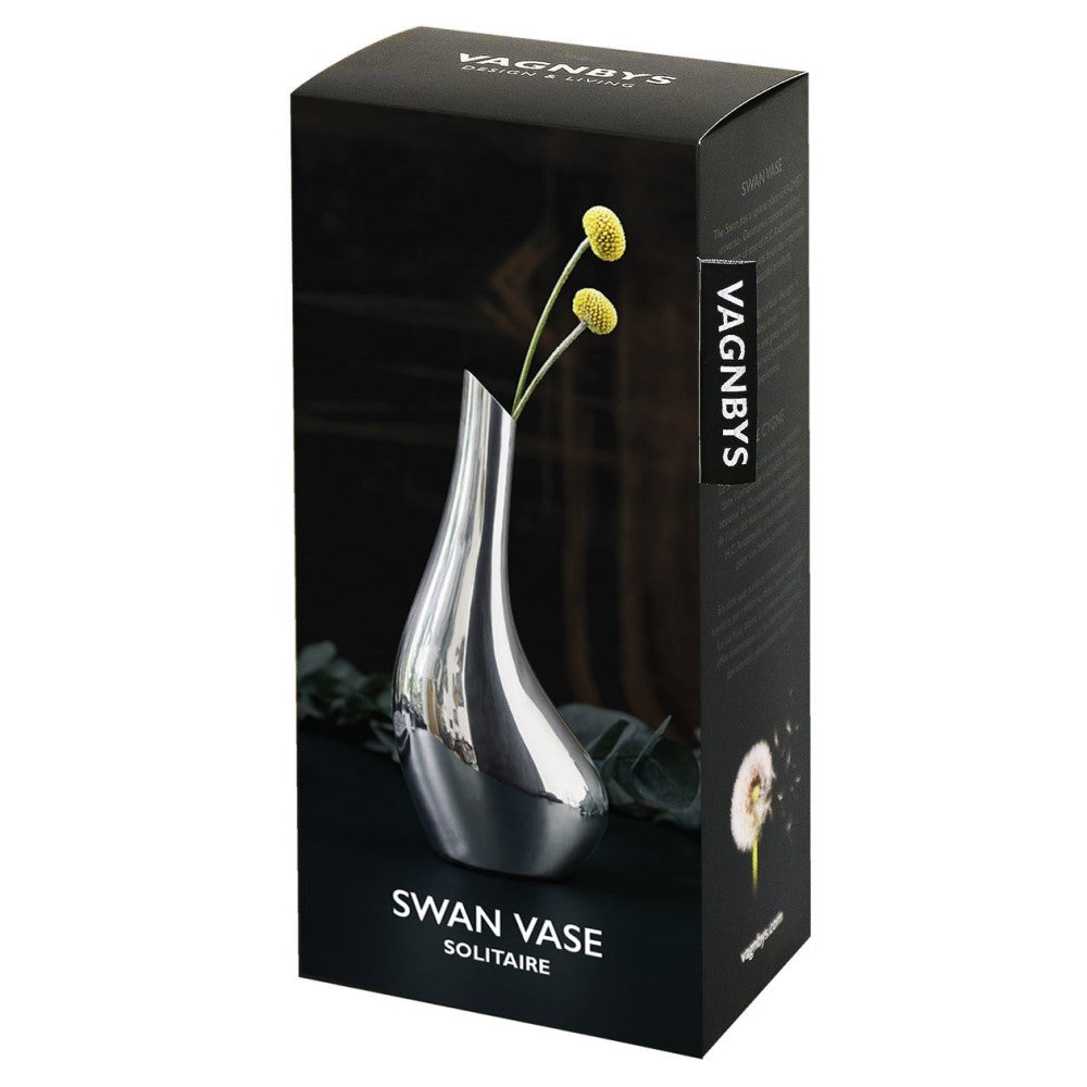VAGNBYS Vase: Swan Solitaire Vase for a Single Stem: Silver Stainless Steel