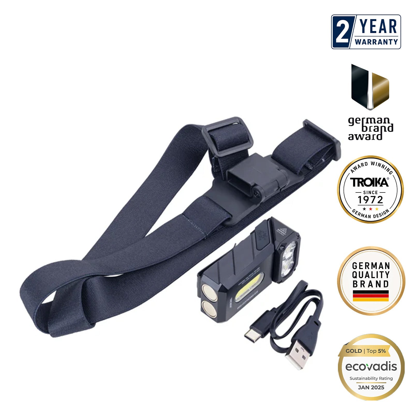 TROIKA Germany 3-in-1 Rechargeable Head Torch | 1000 Lumens | 6 Modes