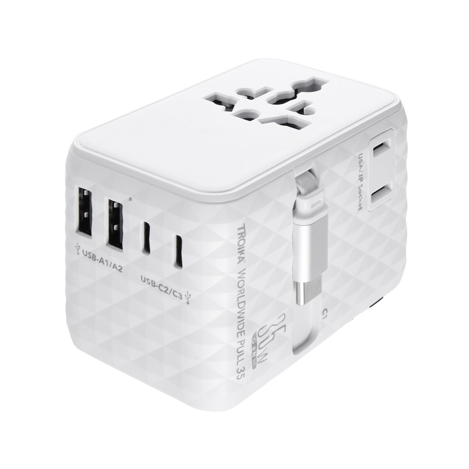 TROIKA Germany Universal Travel Adapter | 35W USB-C Retractable | 6 Devices