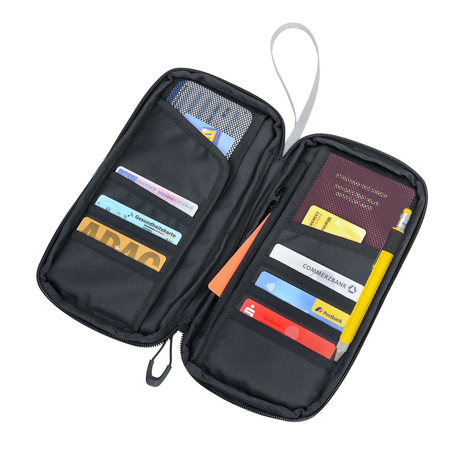 TROIKA Germany Travel Wallet | Reflective Case | 11 Compartments | Hand Strap