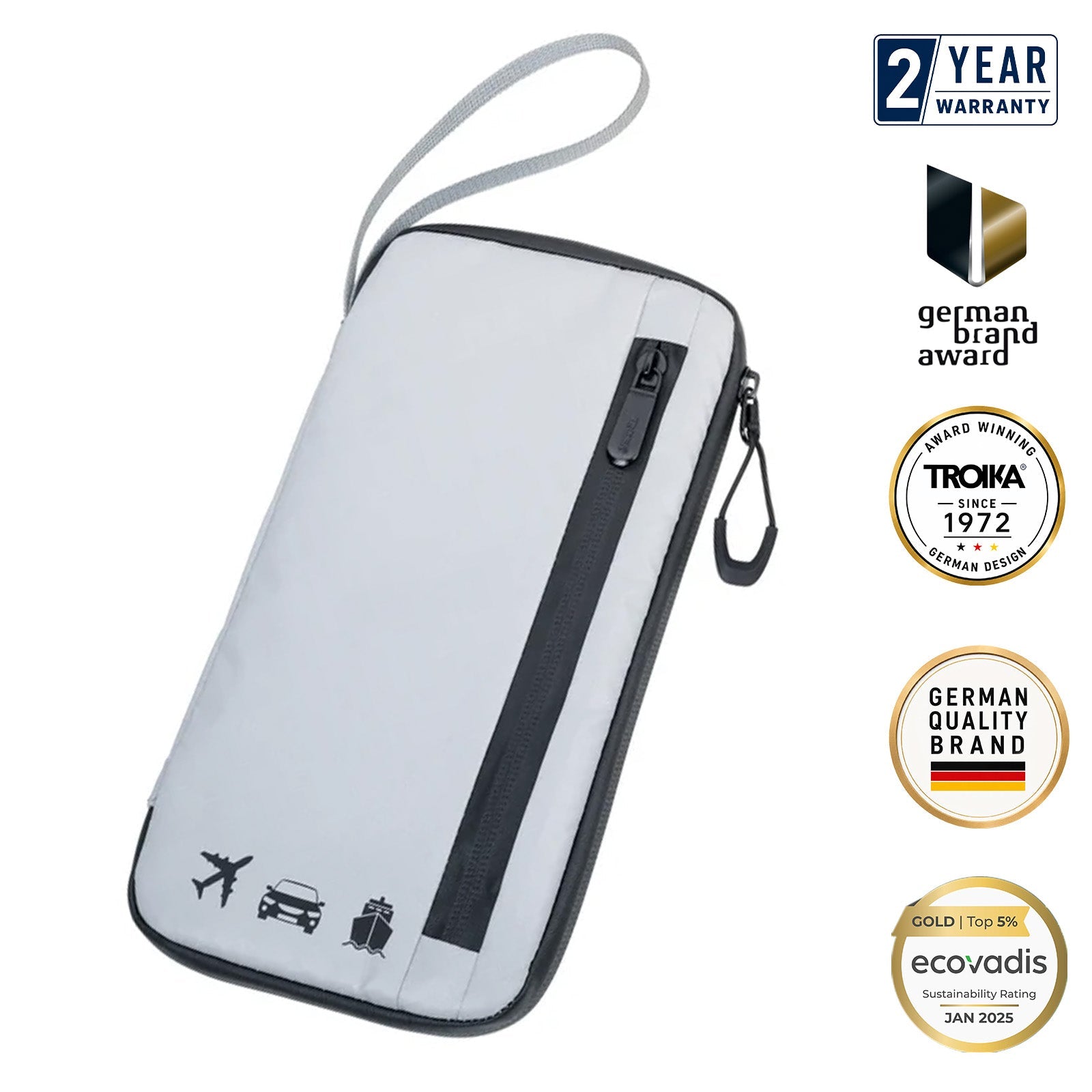 TROIKA Germany Travel Wallet | Reflective Case | 11 Compartments | Hand Strap