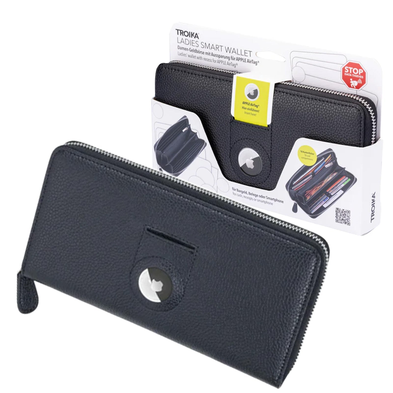 TROIKA Germany Ladies RFID Wallet | 18 Card Slots | Apple AirTag Slot