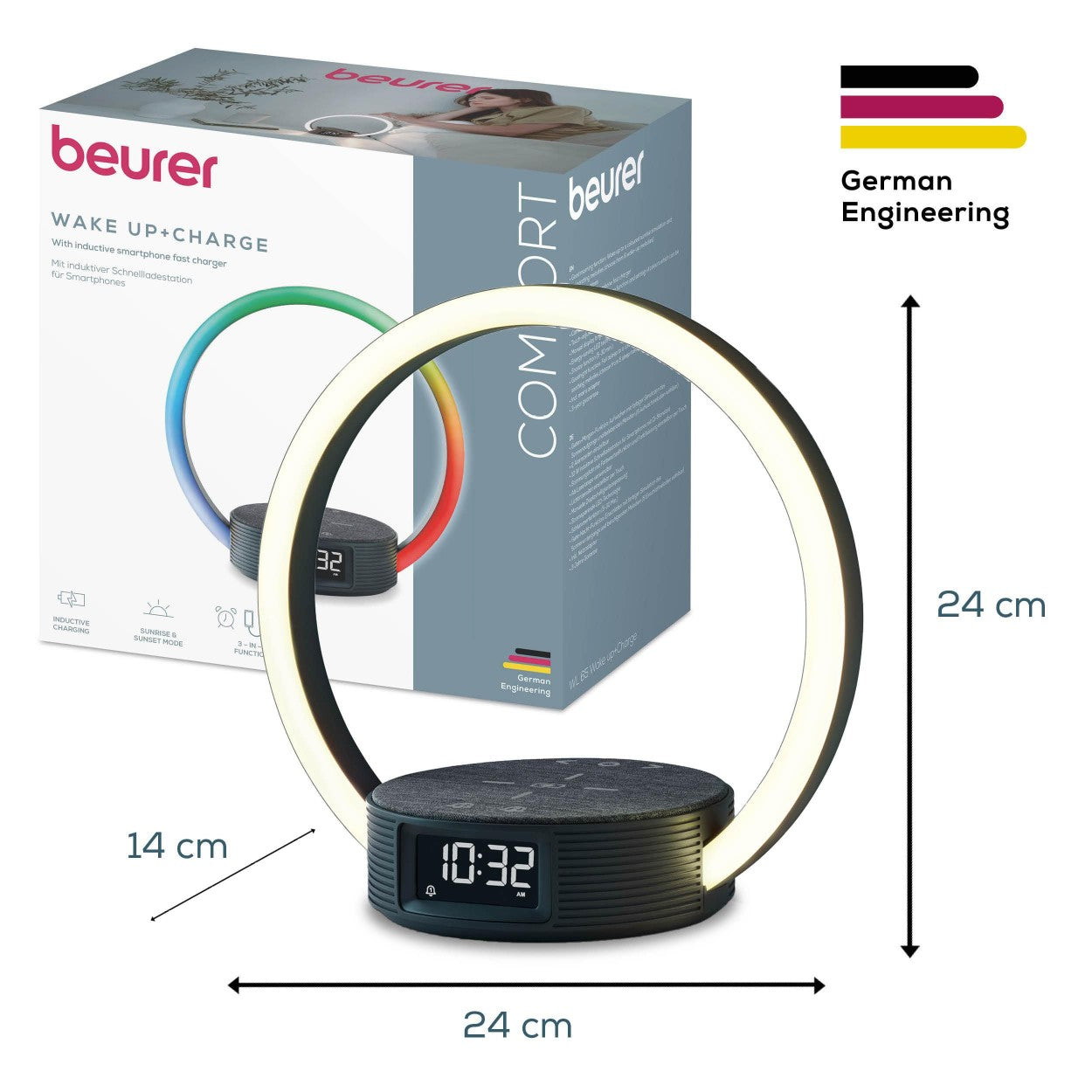 Beurer WL 65 Wake + Charge Wake Up Light | Bedside Light, Fast Phone Charger, Dual Alarm & Variable LED