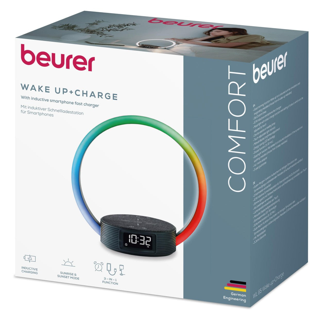 Beurer WL 65 Wake + Charge Wake Up Light | Bedside Light, Fast Phone Charger, Dual Alarm & Variable LED