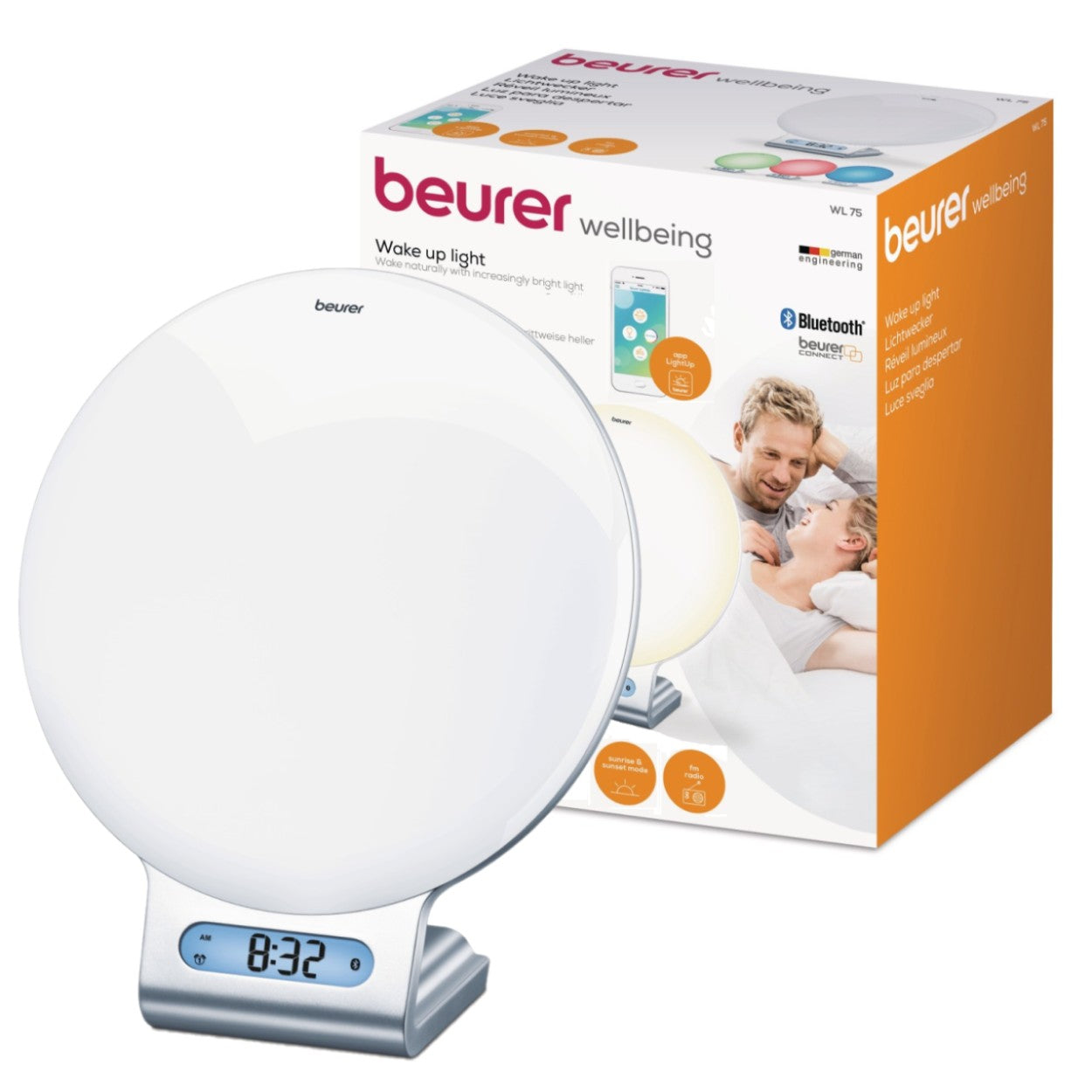 Beurer WL 75 Wake Up Light Alarm Clock +App | Sunrise & Sunset Simulation | Radio | Bedside Light | USB Phone Charger