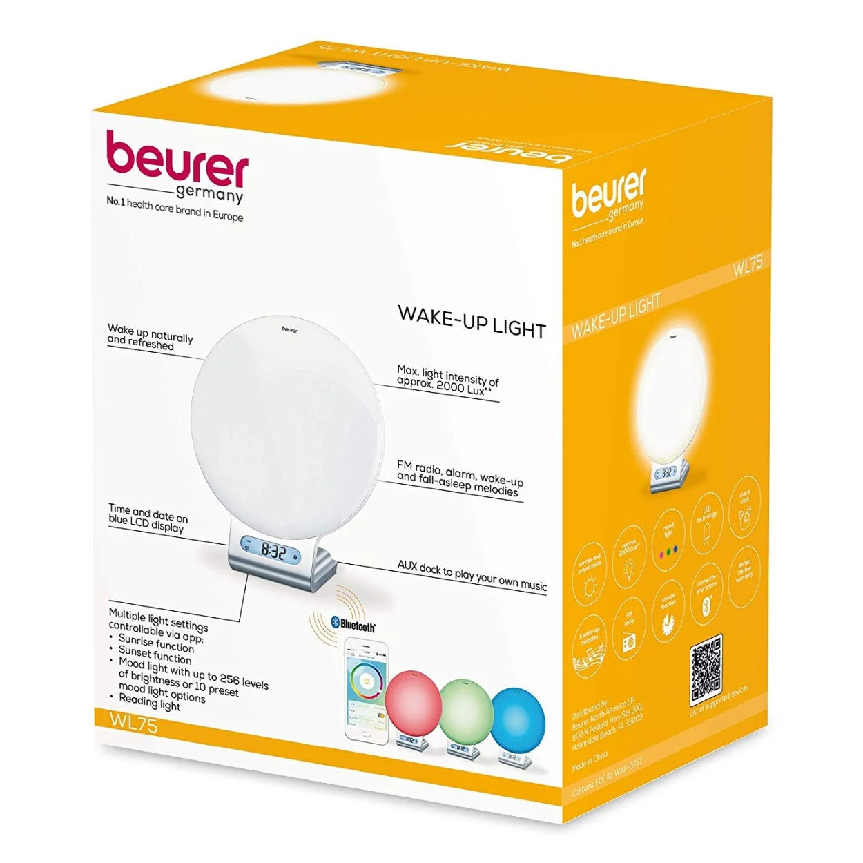 Beurer WL 75 Wake Up Light Alarm Clock +App | Sunrise & Sunset Simulation | Radio | Bedside Light | USB Phone Charger