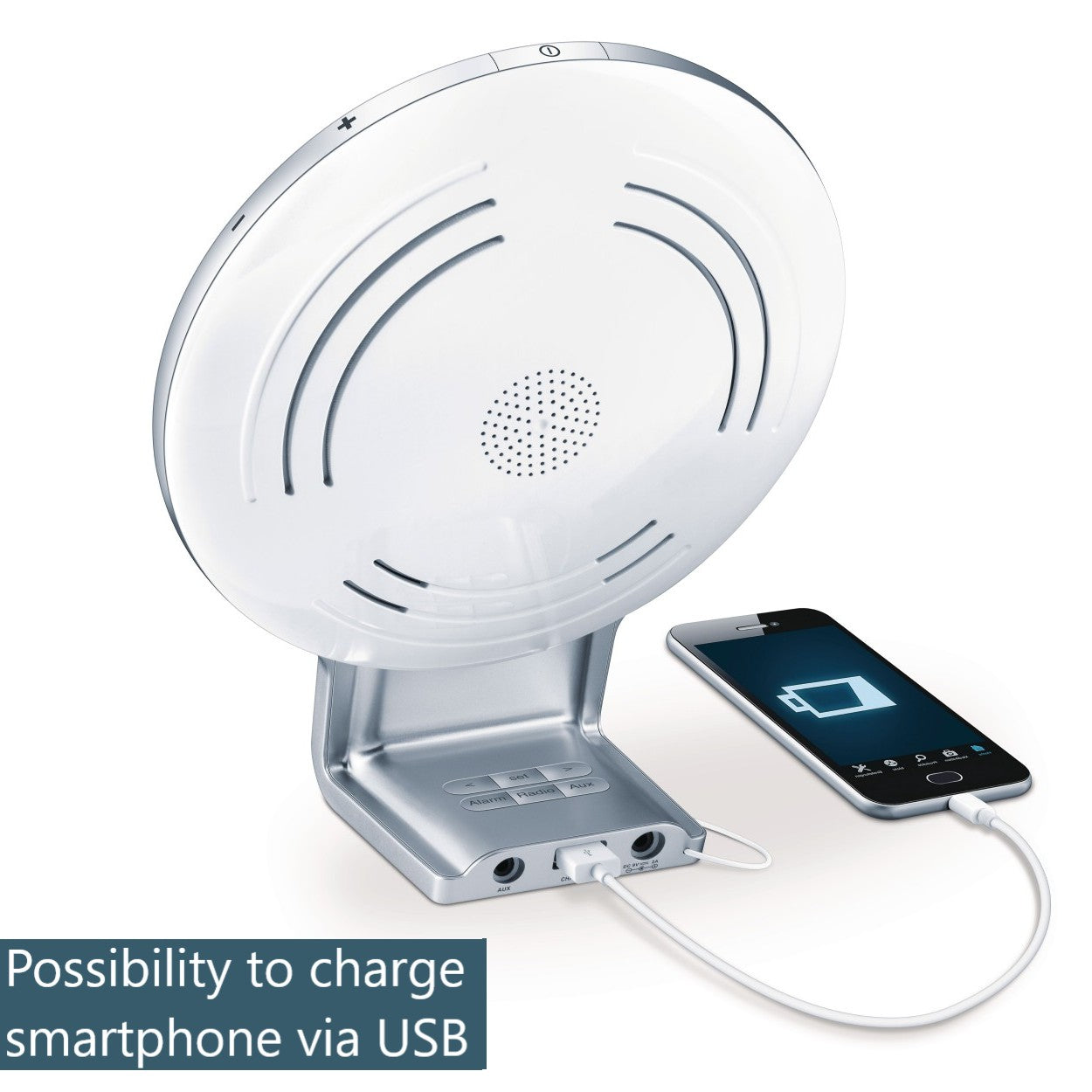 Beurer WL 75 Wake Up Light Alarm Clock +App | Sunrise & Sunset Simulation | Radio | Bedside Light | USB Phone Charger