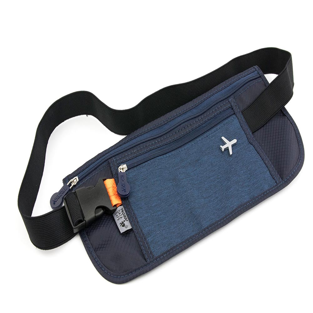 TROIKA Belt Bag with 2 Compartments and RFID Protection Safety Belt Blue