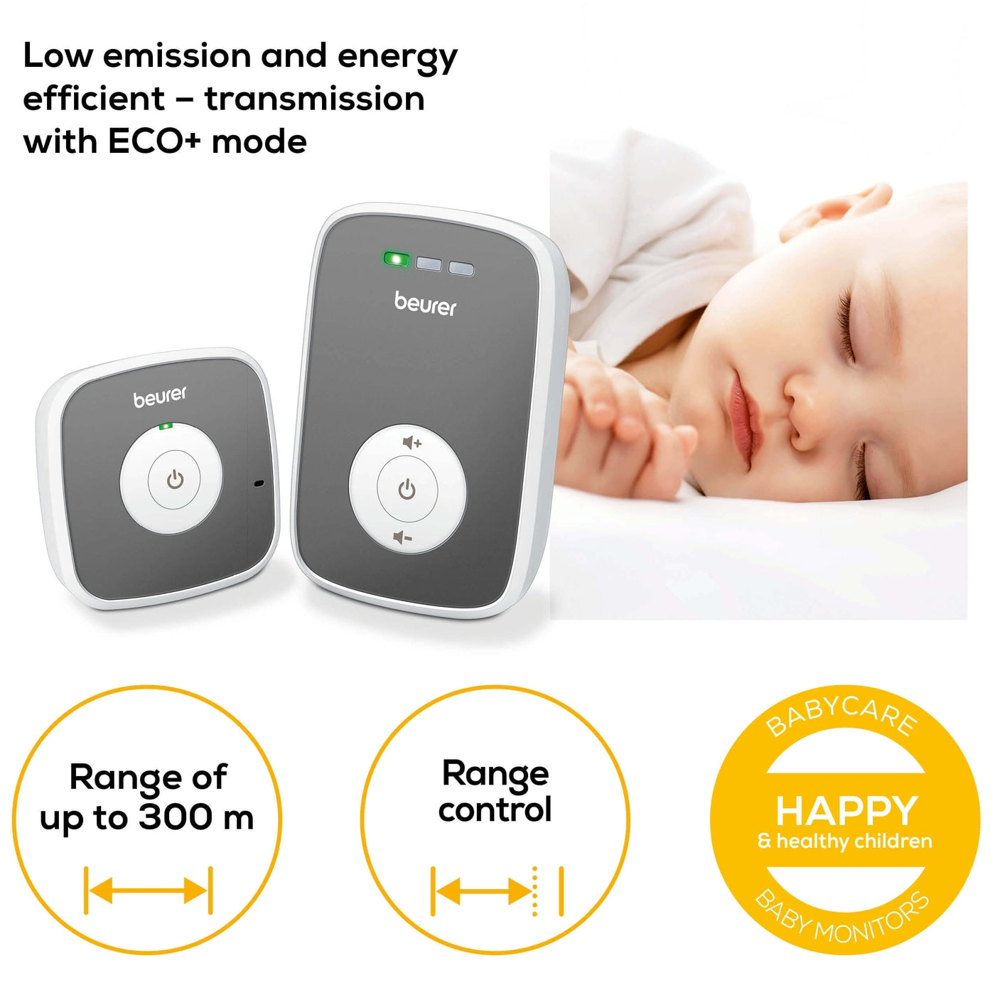 Beurer BY 33 Baby Sound Monitor: ECO+ Mode, Range Warning, Sound Linked LED