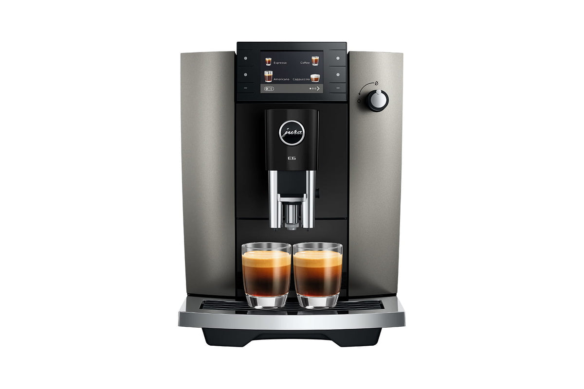 JURA E6 Dark Inox making two espressos