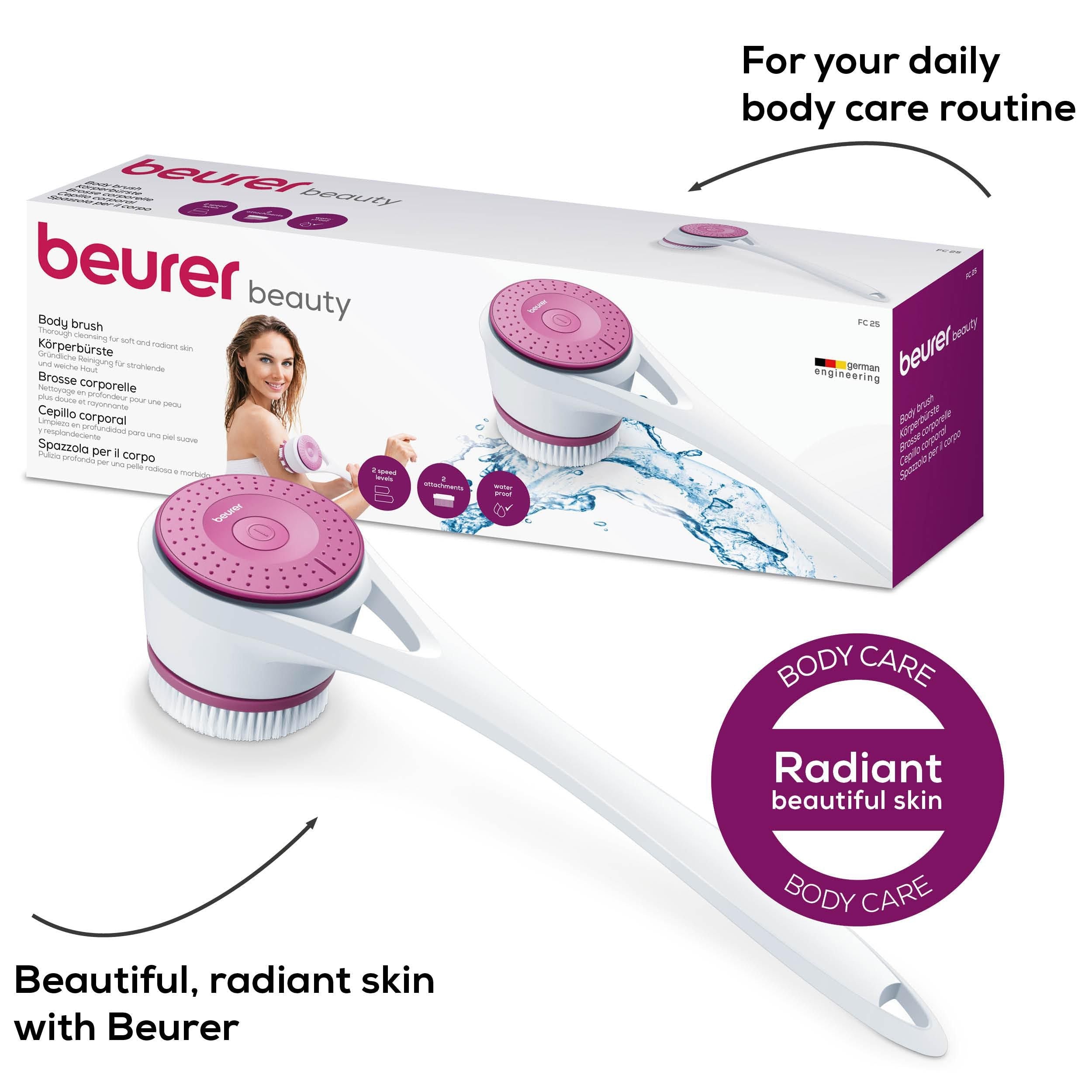 Beurer FC 25 Body Brush for Deep Cleansing & Massage | Waterproof | Removeable Long Handle For The Back