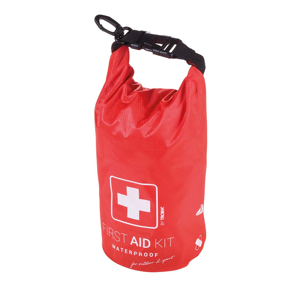 TROIKA First Aid Kit Waterproof with Roll Top and Carabiner - Red & White