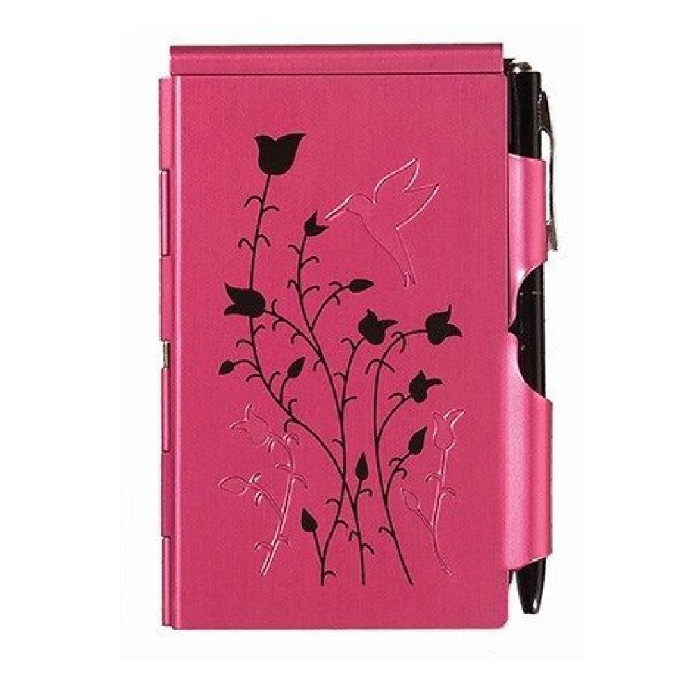 Troika Flip Notes Metal Case with Notepad & Pen - Raspberry Hummingbird