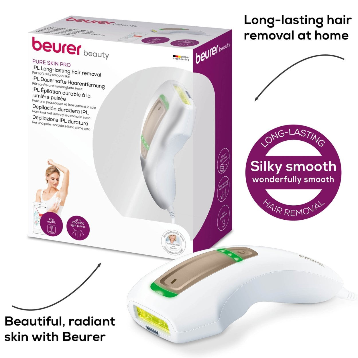 Beurer Germany Pure Skin Pro IPL 5500 Long Lasting Hair Removal Device for At-Home Use with MyIPL App