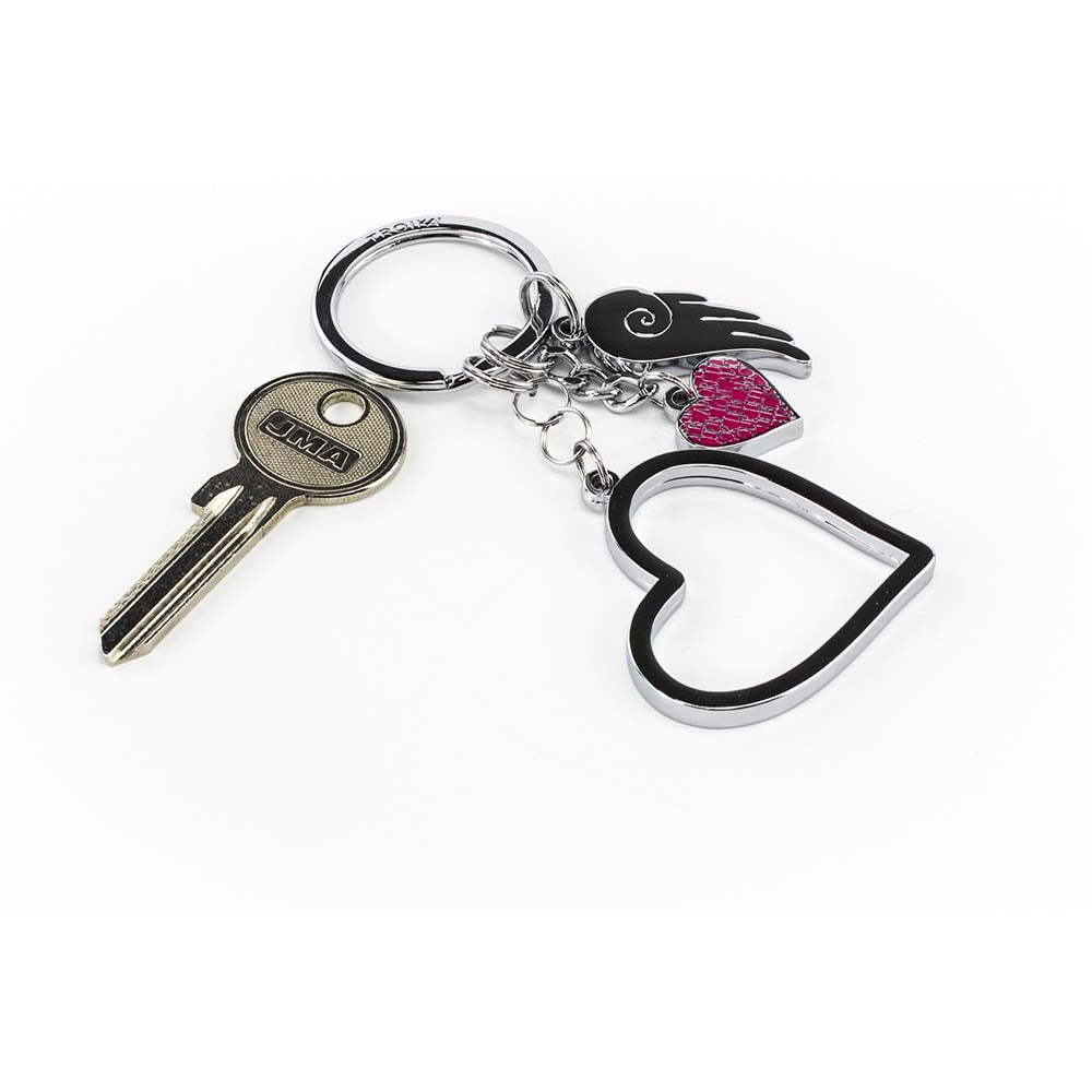 TROIKA Keyring with 3 Charms LOVE IS IN THE AIR Silver Colour