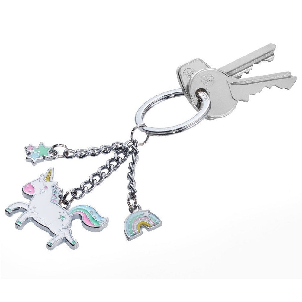 TROIKA Keyring UNICORN with 3 Charms: Unicorn Rainbow Stars -HAPPY HOPSY